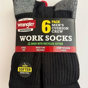 Wrangler Workwear  Work Socks 6 PK Men’s Cushion Crew Size 6-12 Black